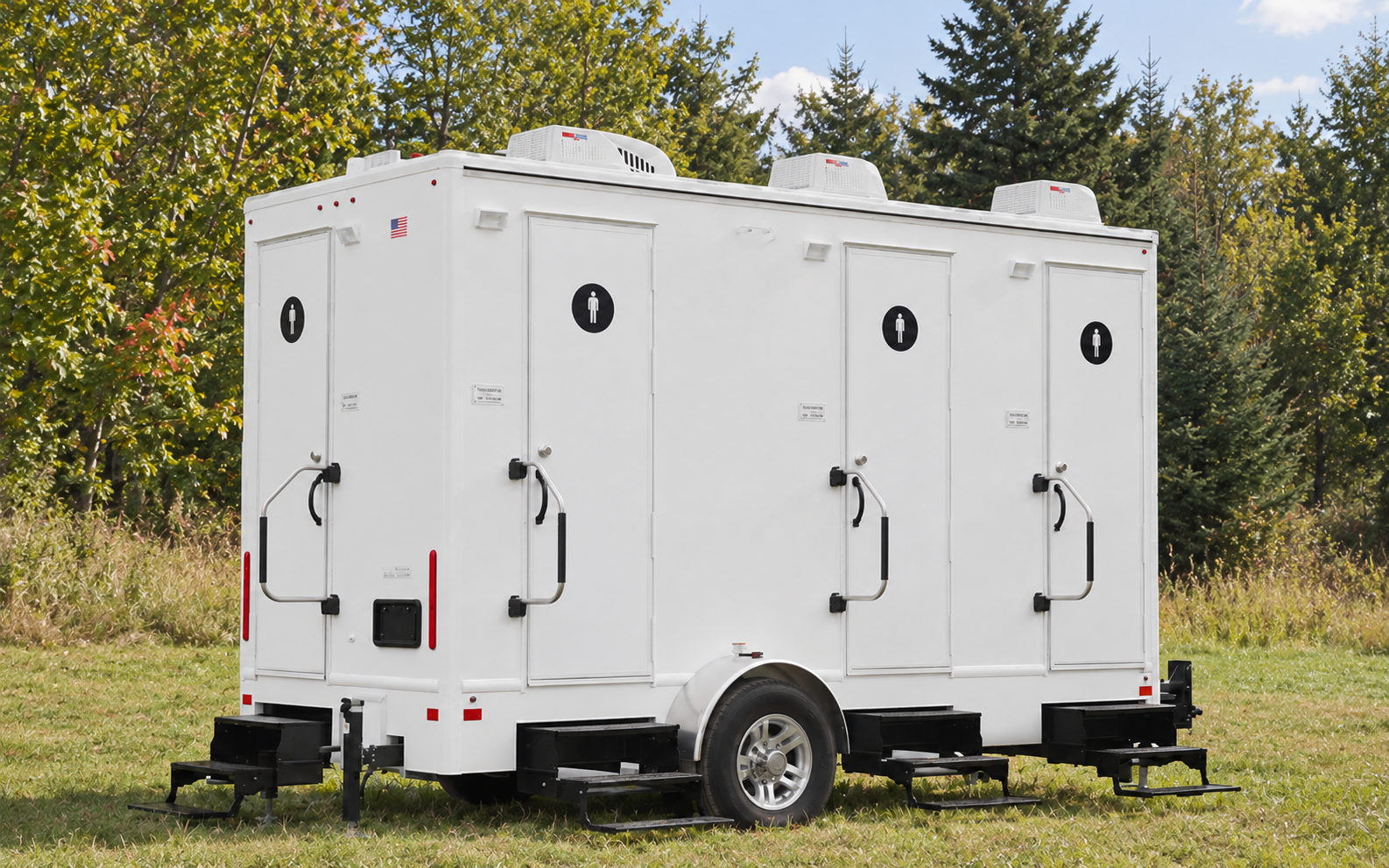 Coastal Throne Co. Casco Bay 4-stall luxury restroom trailer exterior with four private doors